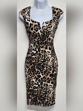Alt. B Bodycon Fitted Dress Animal Pattern V Neck V Back Sleeveless S